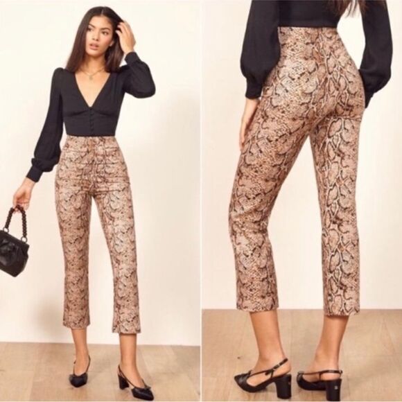 Reformation Marlon Brown Pants Sneak Print Ankle Cropped Size 0 - Picture 1 of 8
